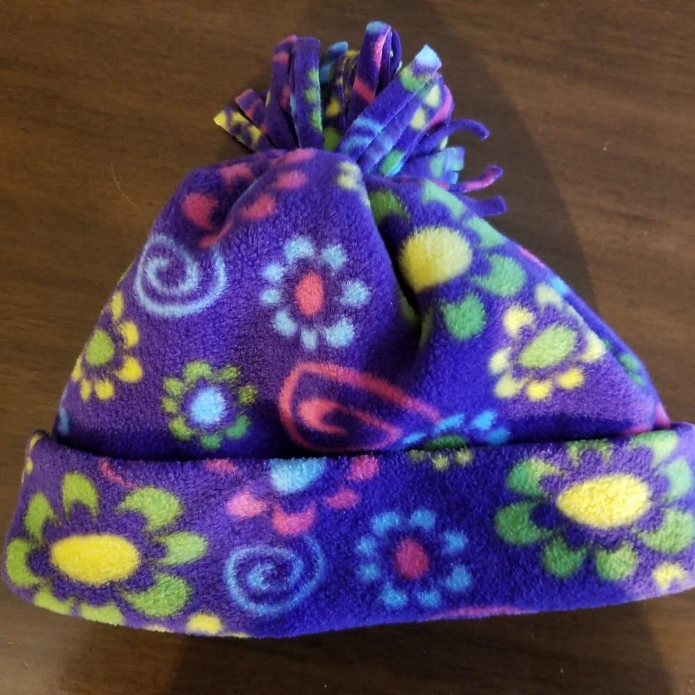 Groovy Purple Poof Cuff Beanie
